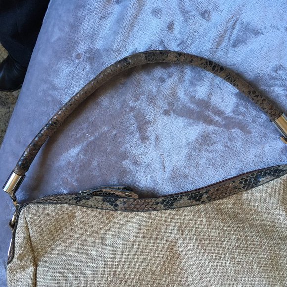London Fog tan beige tweed-like linen shoulder bag - perfect for spring! - Picture 12 of 14
